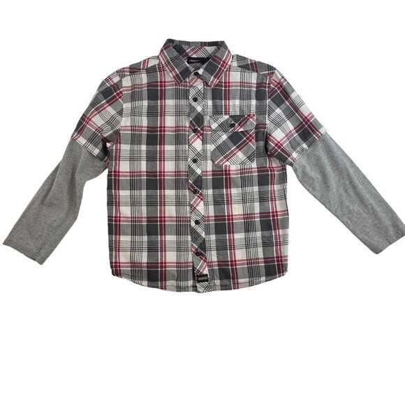 Dickies Plaid Long Sleeve Shirt Boys Large Gray Button Front - Picture 1 of 7
